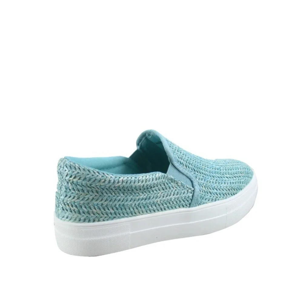 Women Blue Raffia Slip on Sneakers Platform Casual Foam Cushion Shoes Soda SZ 6